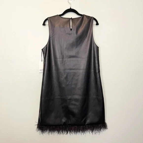For Cynthia Black Vegan Leather Feathers Sleeveless Shift Mini Dress Large NWT - Picture 2 of 9